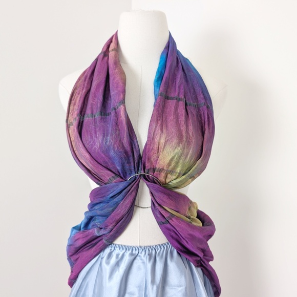 Tie Dyed Rectangular Scarf Mesh Transparent Natural Fibres Sheer - Picture 1 of 16